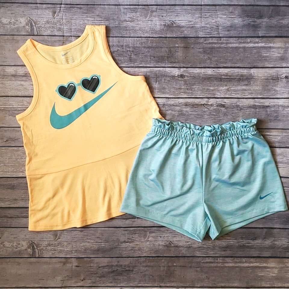 Nike Little Girls Sunglasses Swoosh Tank & Space Dye Paper Bag Shorts Set